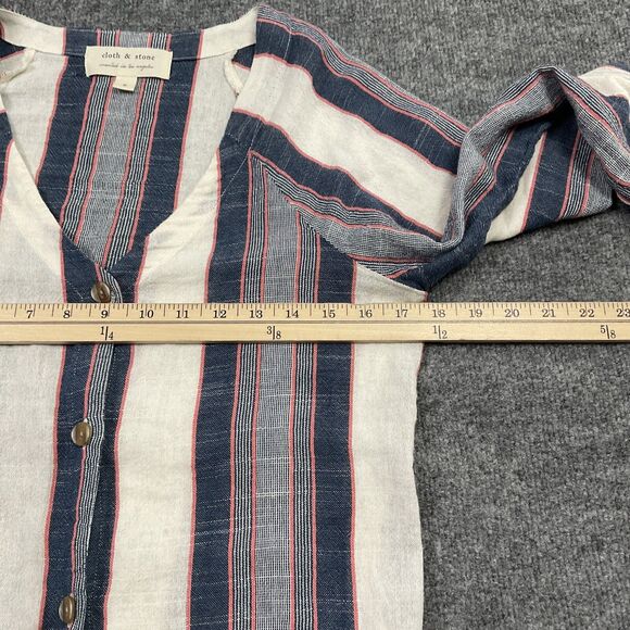 Cloth & Stone Blouse Womens size S Blue Striped Casual Beach Breatable - Picture 6 of 12